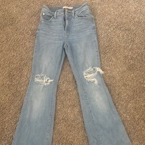 Levi's Blue Flare Wide Leg Jeans Distressed